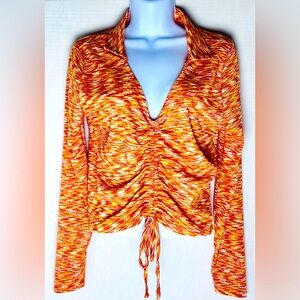 FADED ROSE WOMEN’S ORANGE DRAWSTRING CENTER LONG SLEEVE CROP TOP. SIZE XL